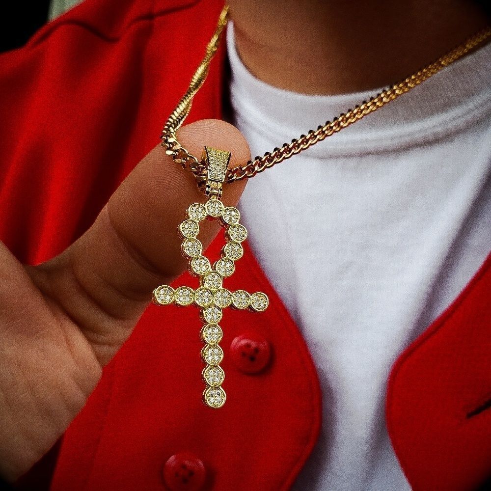 Lab Diamond Cluster Ankh Necklace